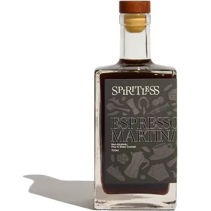 Bottle of Spiritless Espresso Martini on a white background