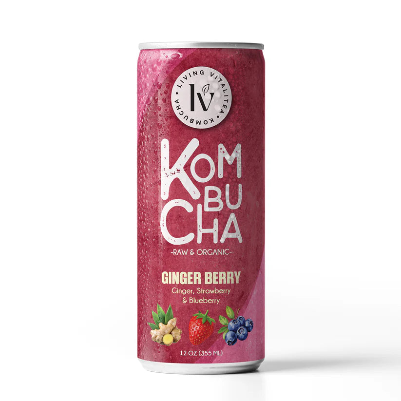 Can of Ginger Berry Kombucha on a white background