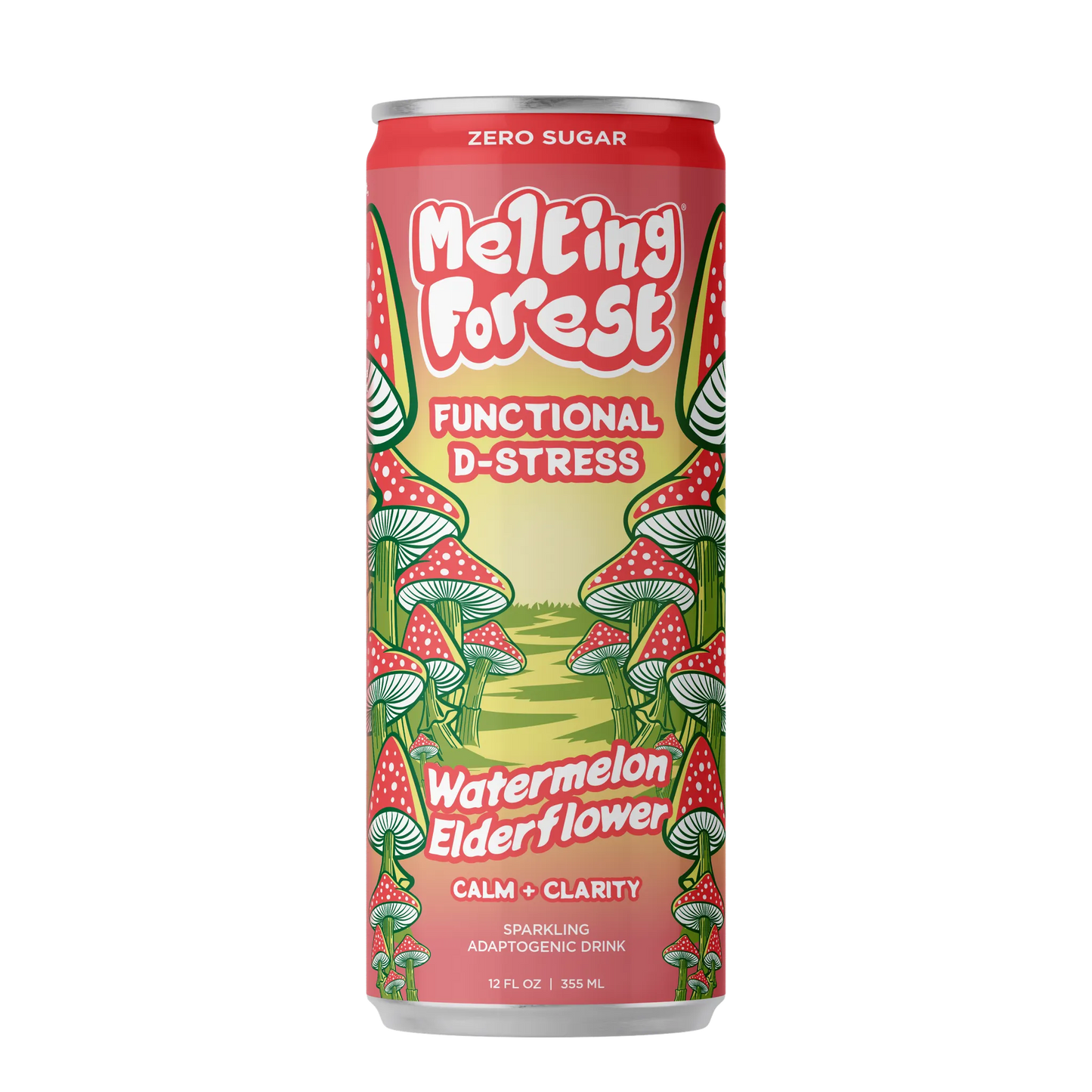 Melting Forest functional drink can with watermelon and elderflower design on a white background