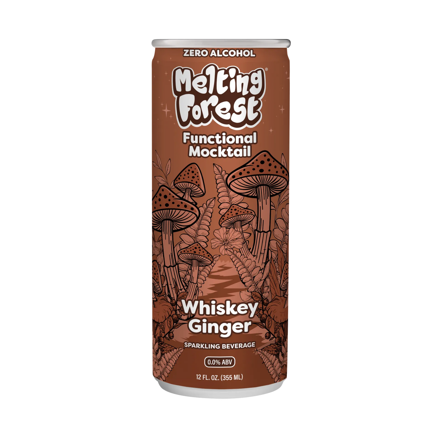Melting Forest Whiskey Ginger mocktail can on a white background