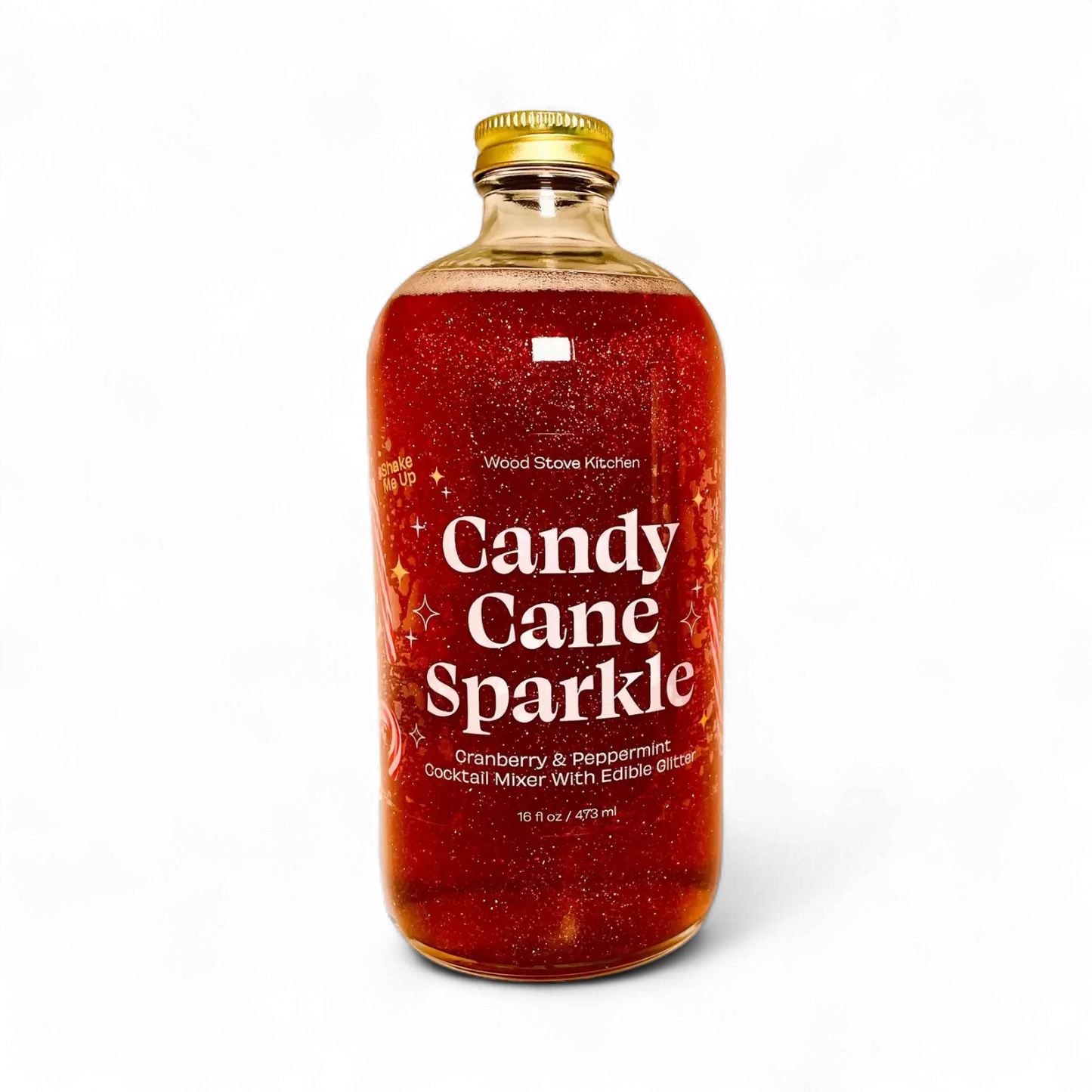 Bottle of Candy Cane Sparkle cocktail mixer on a white background