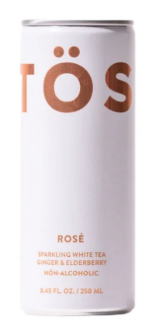 TOS Rosé sparkling white tea can on a white background