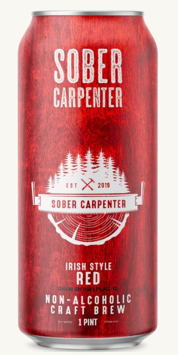 Red can of Sober Carpenter Irish Style Red non-alcoholic craft brew on a white background