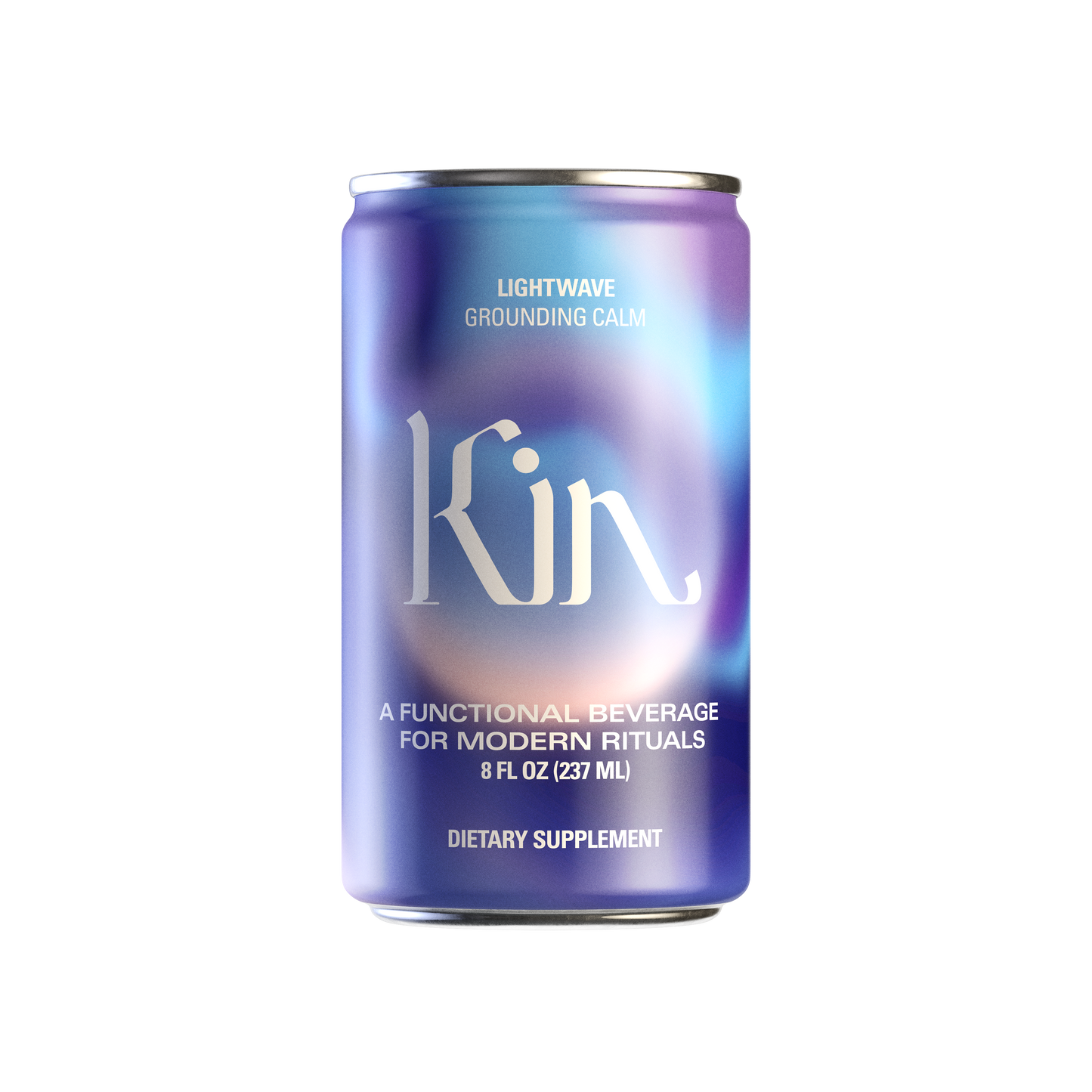 Kin functional beverage can with gradient design on a white background