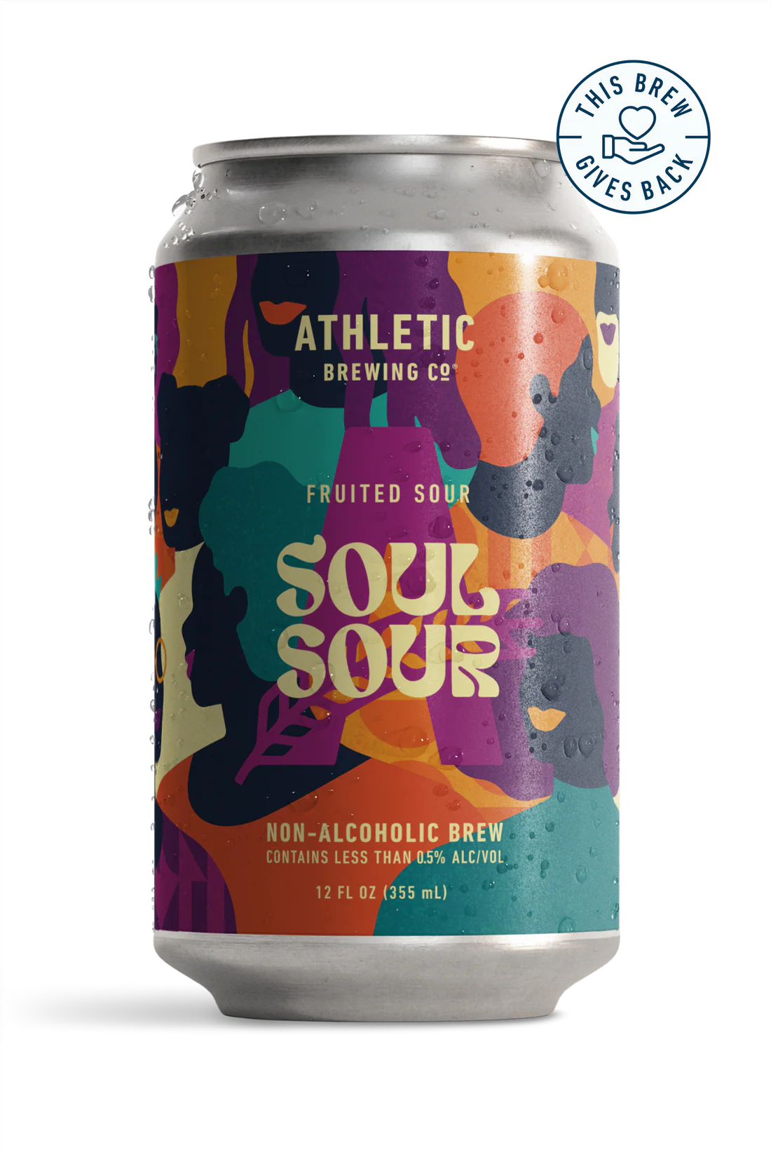 Colorful can of Athletic Brewing Co. Soul Sour non-alcoholic brew on a white background