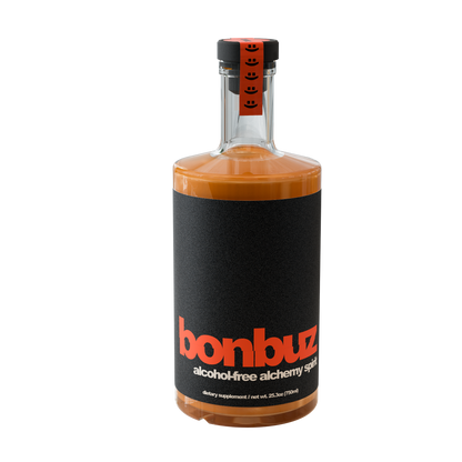 Bottle of bonbuz alcohol-free alchemy spirit on a white background