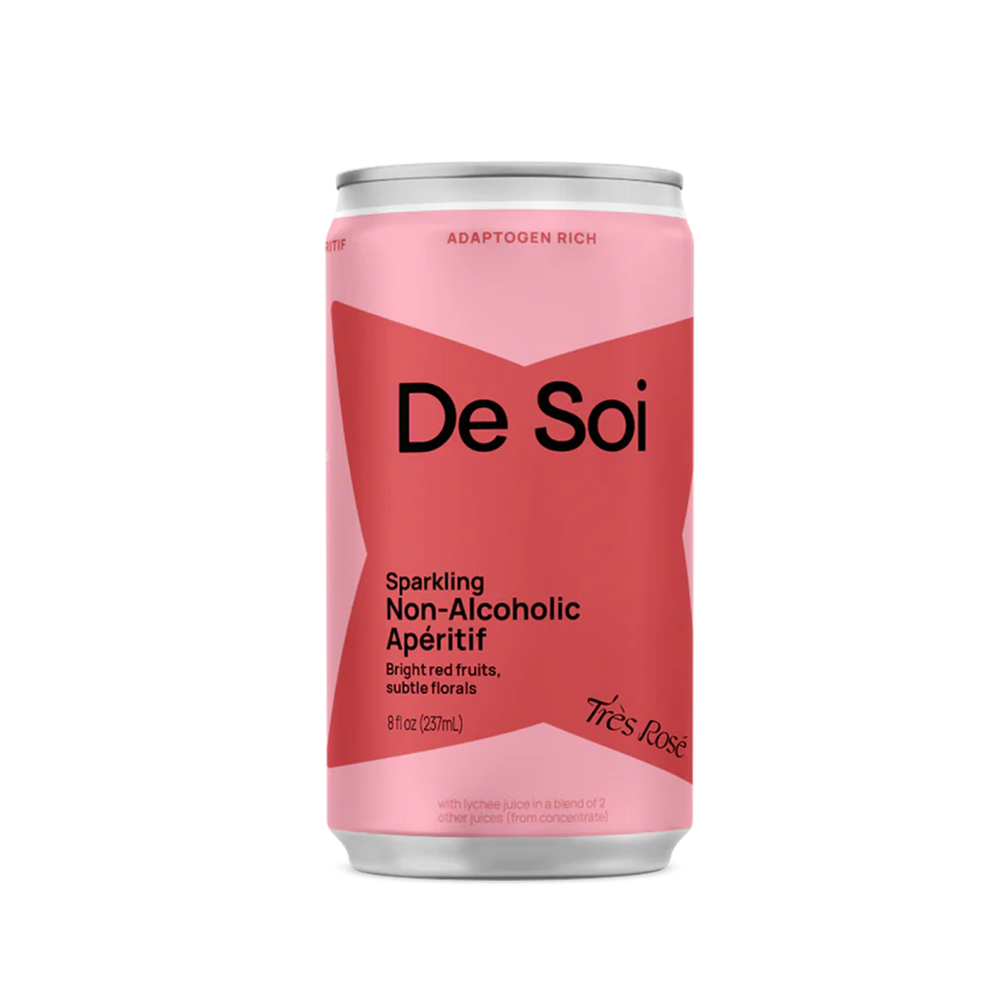 Pink can of De Soi sparkling non-alcoholic apéritif on a white background