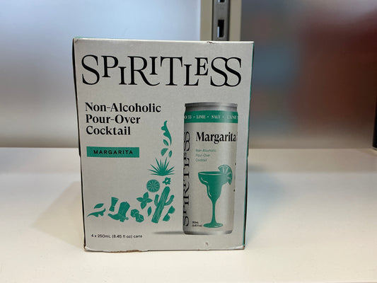 Box of Spiritless Margarita non-alcoholic pour-over cocktail on a white surface.