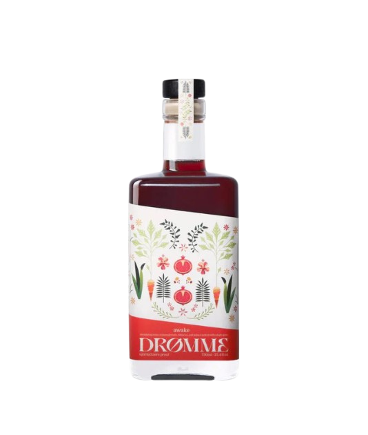 Bottle of Dromme with a decorative label on a white background