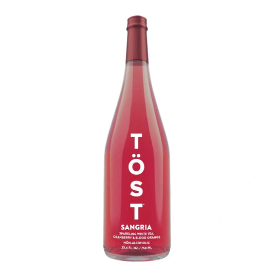 Red bottle of TOST Sangria on a white background