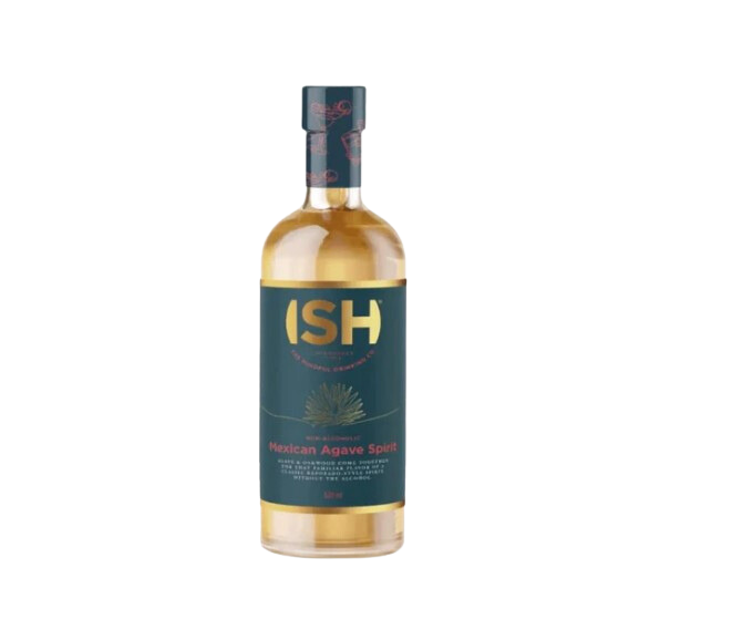 Bottle of ISH Mexican Agave Spirit on a white background