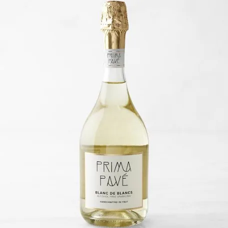 Bottle of Prima Pavé white wine on a light gray background