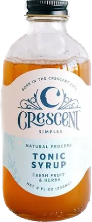 Bottle of Crescent Simples Tonic Syrup with a label on a white background