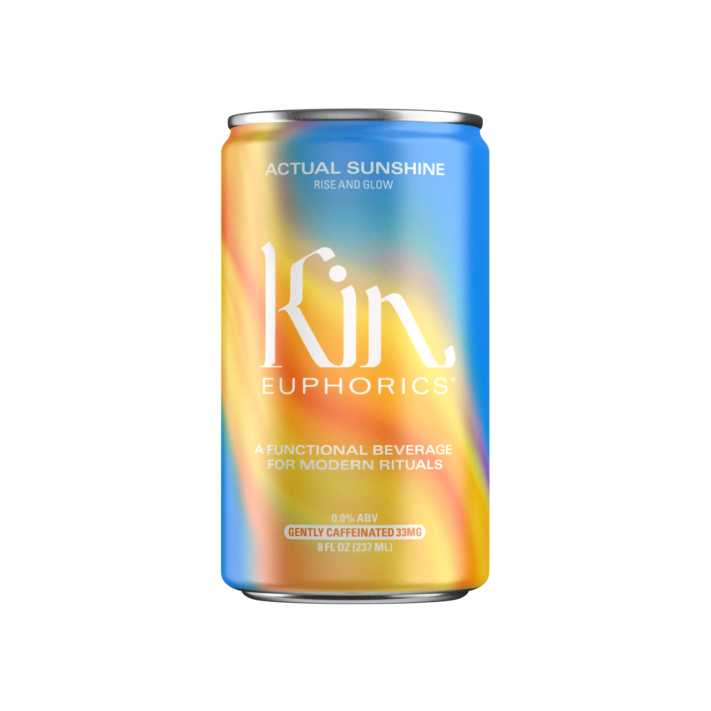 Colorful can of Kin Euphorics on a white background