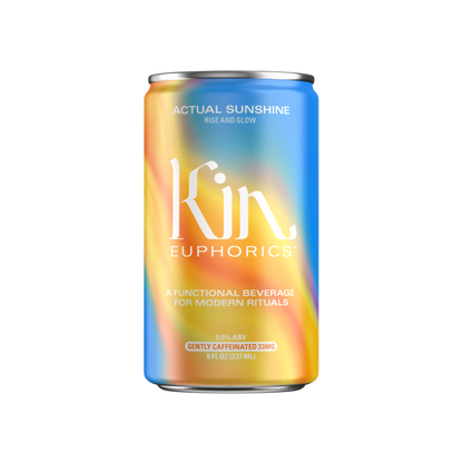 Colorful can of Kin Euphorics on a white background