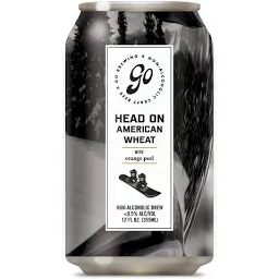 Can of 'Head On American Wheat' beer with a label on a white background