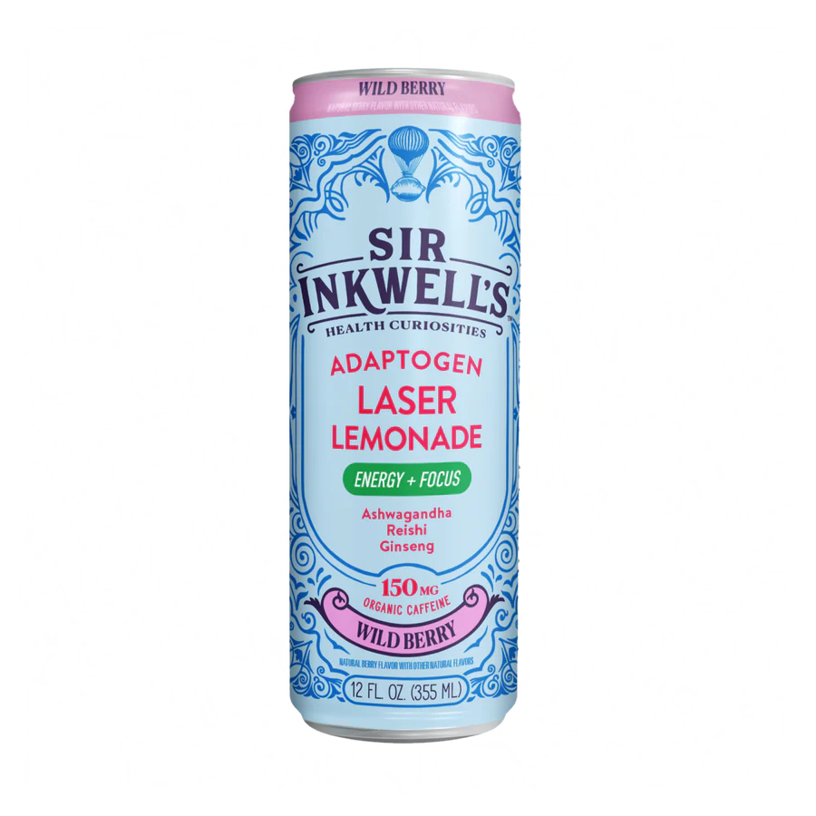 Can of Sir Inkwell's Adaptogen Laser Lemonade on a white background