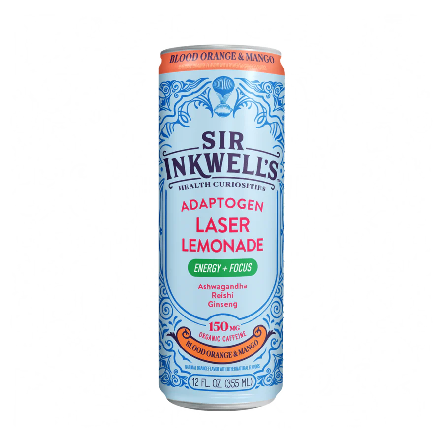 Can of Sir Inkwell's Adaptogen Laser Lemonade on a white background