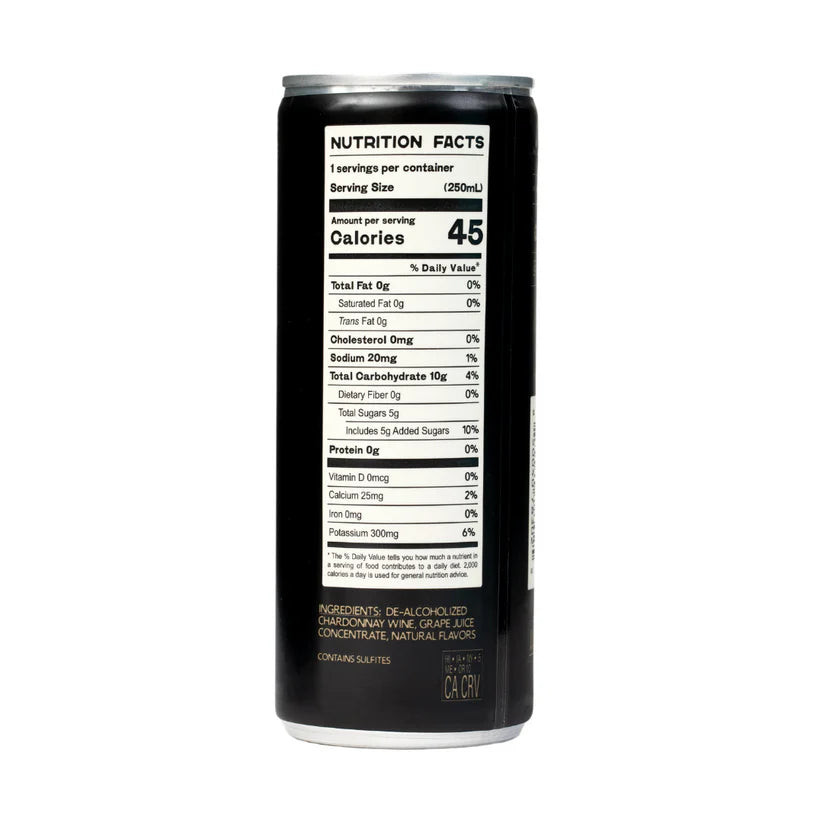 Nutrition facts label on a black can with white text