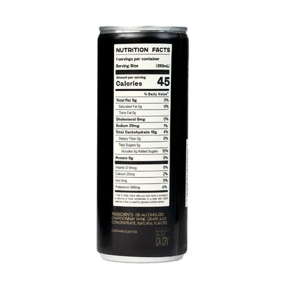 Nutrition facts label on a black can with white text