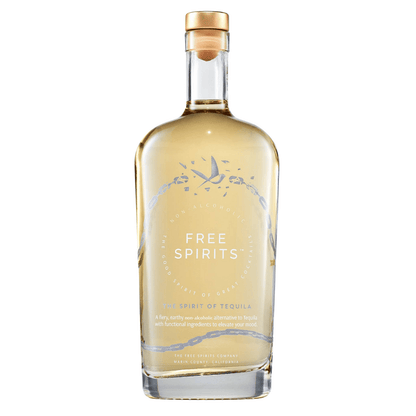 Bottle of Free Spirits tequila on a white background