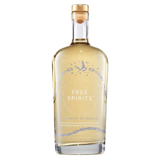 Bottle of Free Spirits tequila on a white background