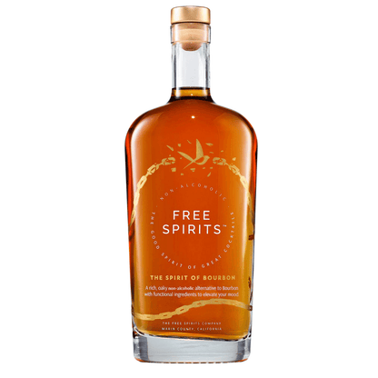 Bottle of Free Spirits bourbon on a white background