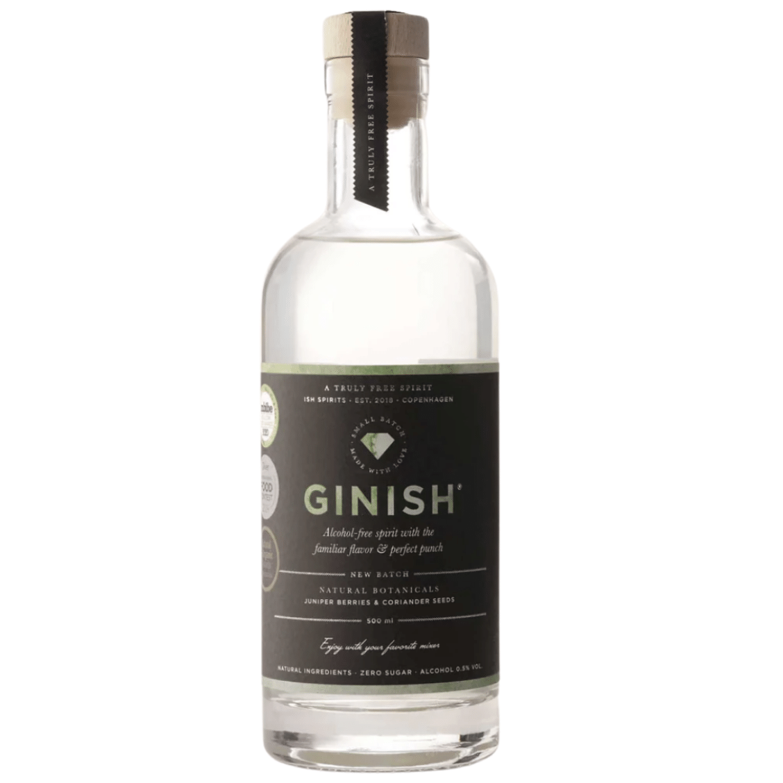 Ginish gin bottle on a white background