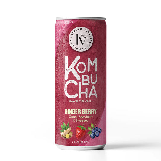 Can of Ginger Berry Kombucha on a white background