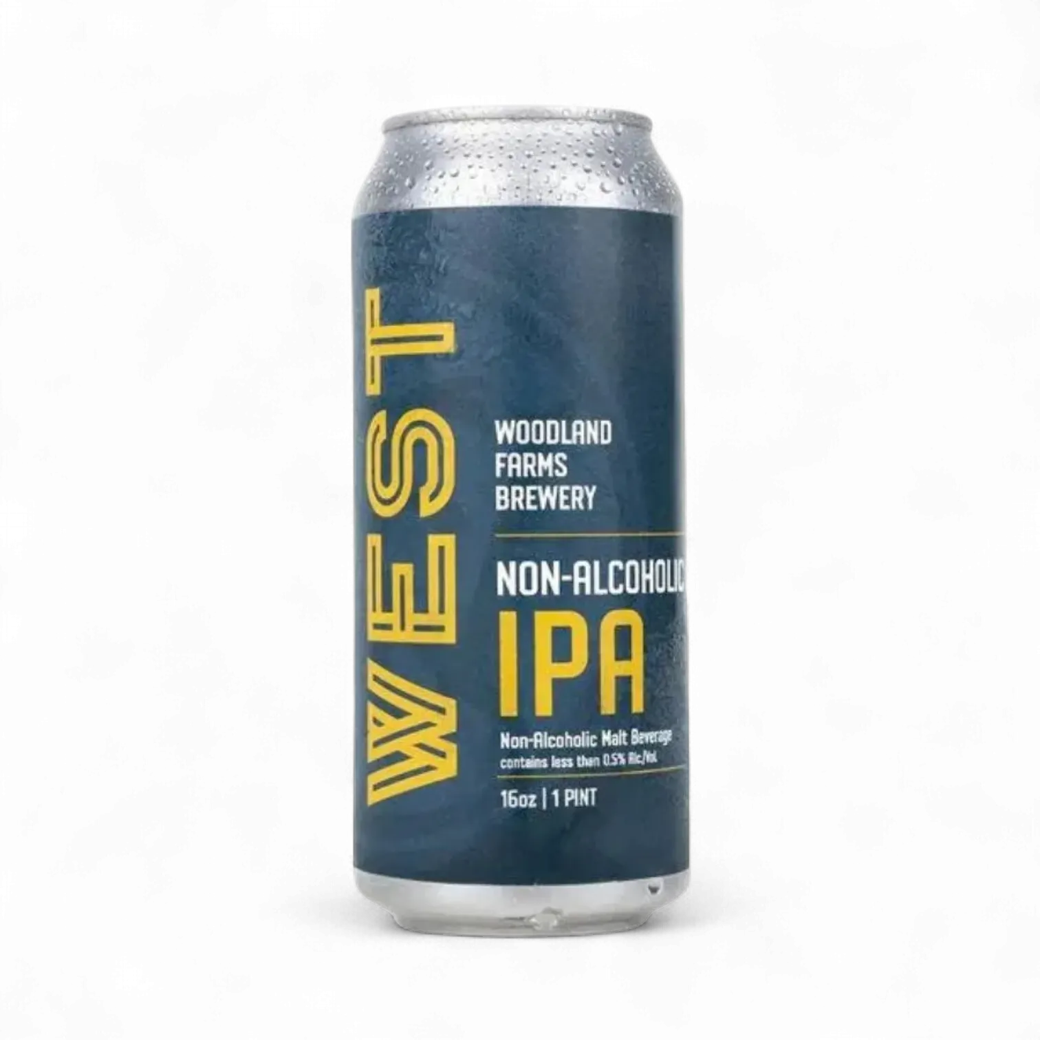Can of Woodland Farms Brewery West Non-Alcoholic IPA on a white background