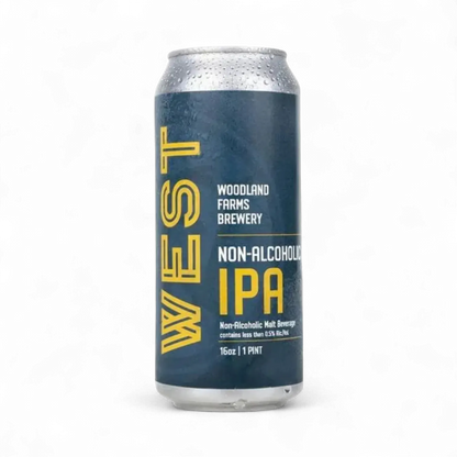 Can of Woodland Farms Brewery West Non-Alcoholic IPA on a white background