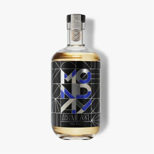 Bottle with a geometric label on a white background