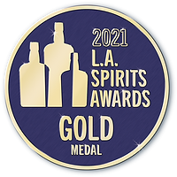 2021 L.A. Spirits Awards Gold Medal badge with bottles silhouette on blue background
