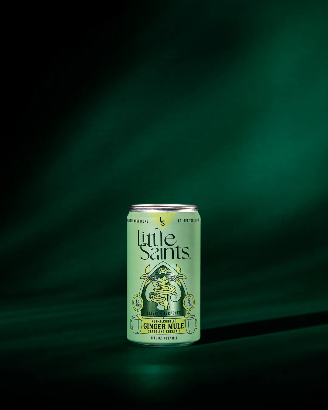 Can of 'Little Saints' Ginger Mule on a dark green background