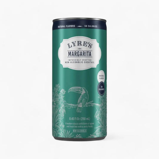 Green can of Lyre's Margarita on a white background
