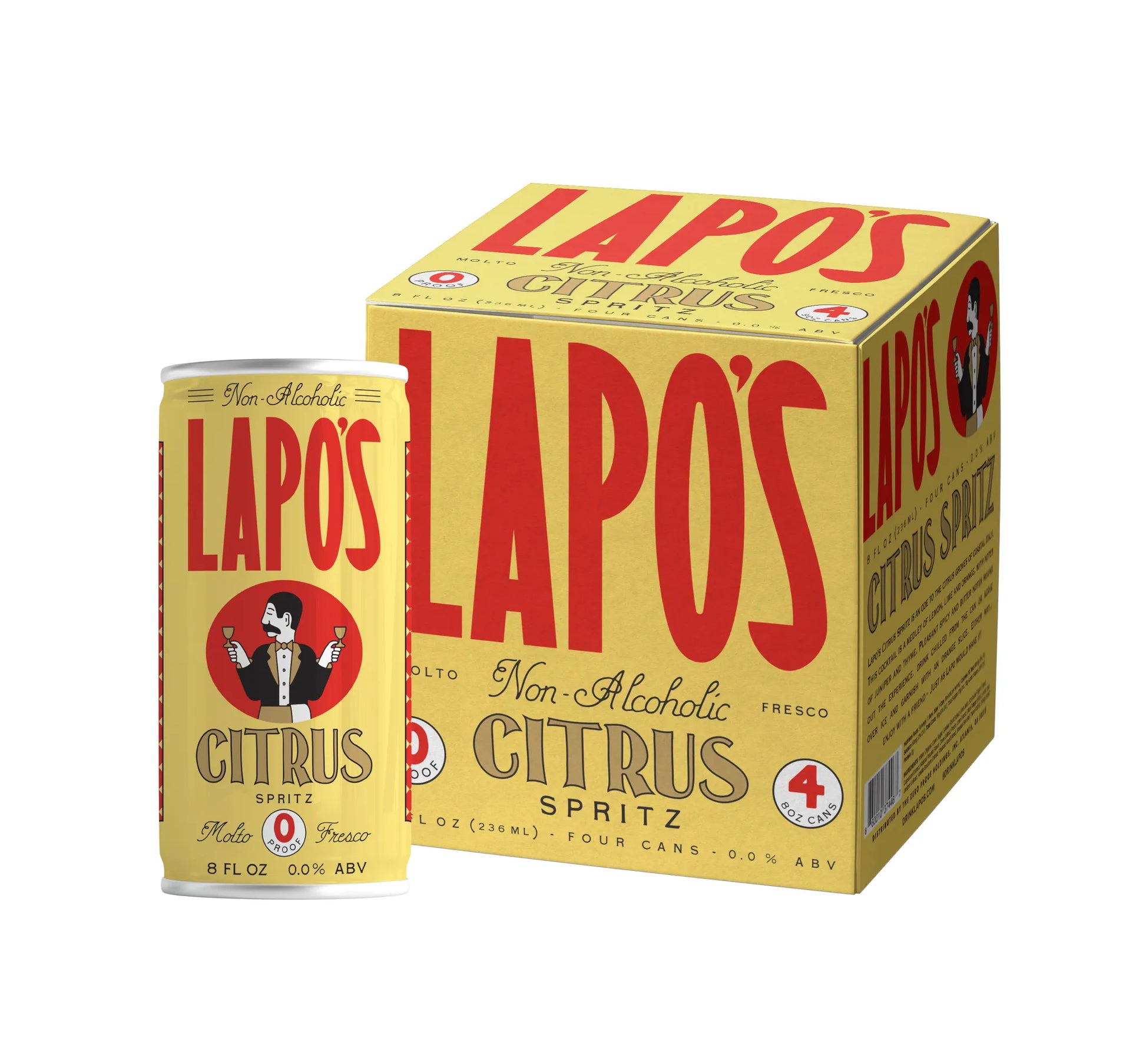 Lapos Citrus Spritz non-alcoholic drink packaging on a white background