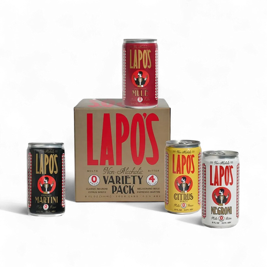 Collection of Lapo's cans and a box on a white background