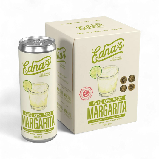 Edna's Margarita can and box on a white background