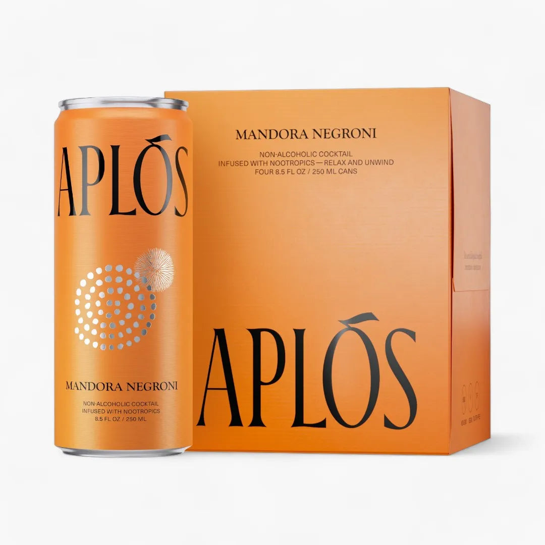Aplós non-alcoholic cocktail can and box on a white background