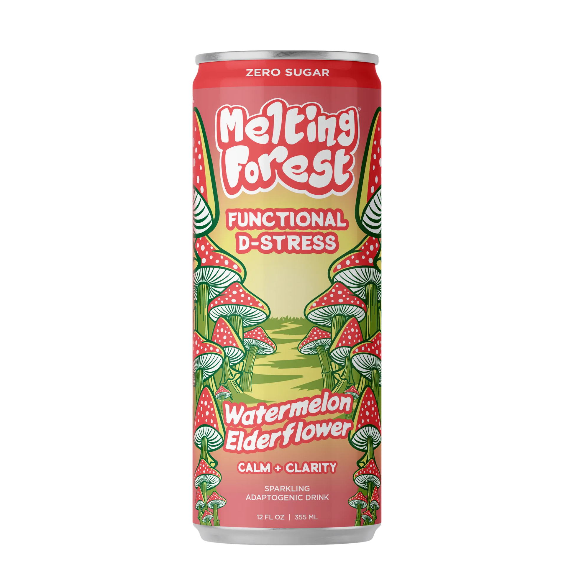 Melting Forest functional drink can with watermelon and elderflower design on a white background