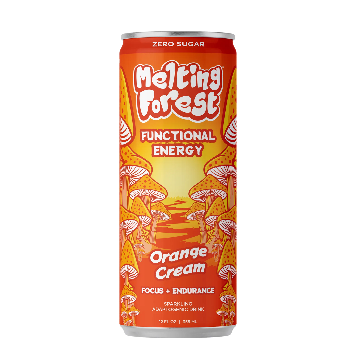 Melting Forest functional energy drink can in orange cream flavor on a white background
