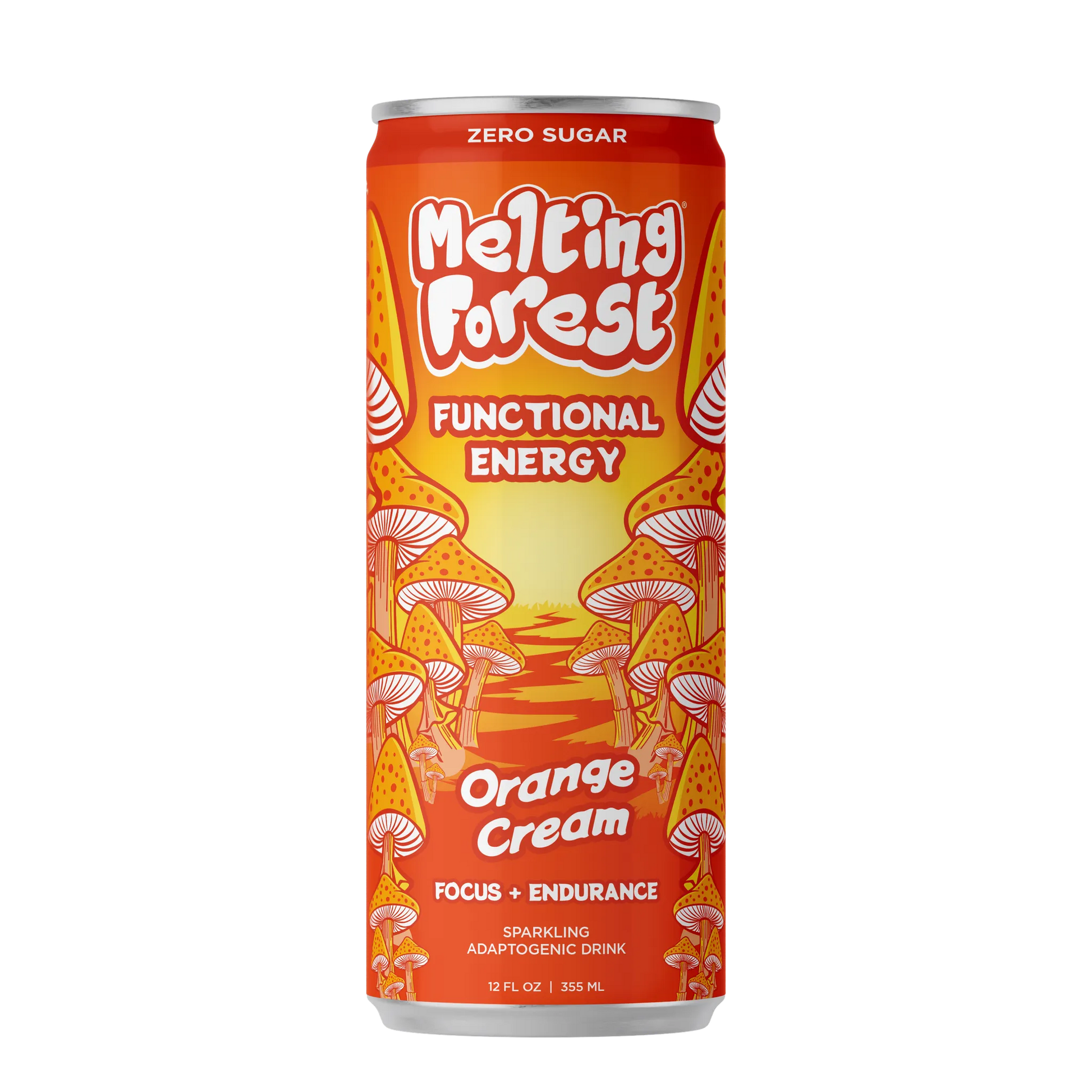 Melting Forest functional energy drink can in orange cream flavor on a white background