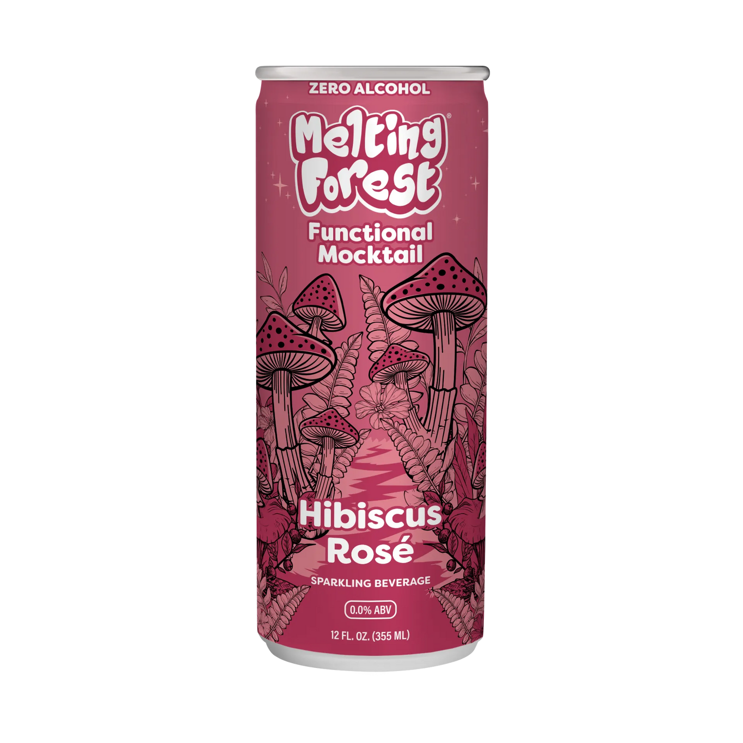 Melting Forest Hibiscus Rosé mocktail can on a white background