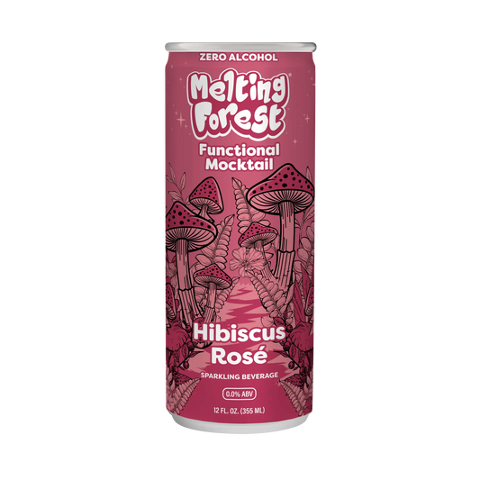 Melting Forest Hibiscus Rosé mocktail can on a white background