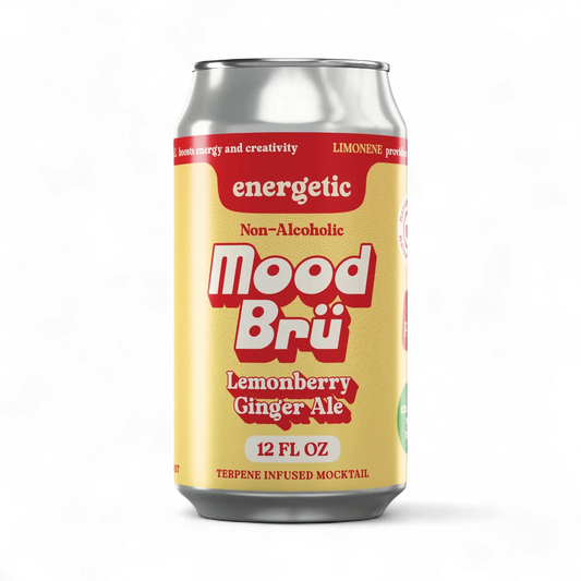 Mood Bru lemonberry ginger ale can on a white background