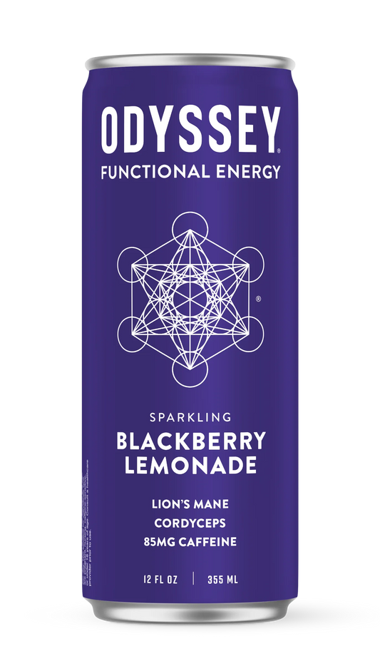 Odyssey Functional Energy drink can with blackberry lemonade flavor on a white background