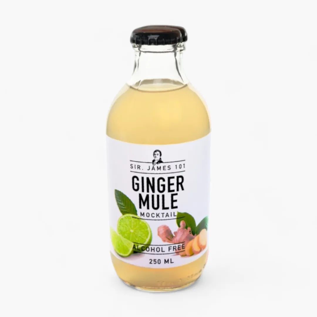 Bottle of Sir James 101 Ginger Mule Mocktail on a white background