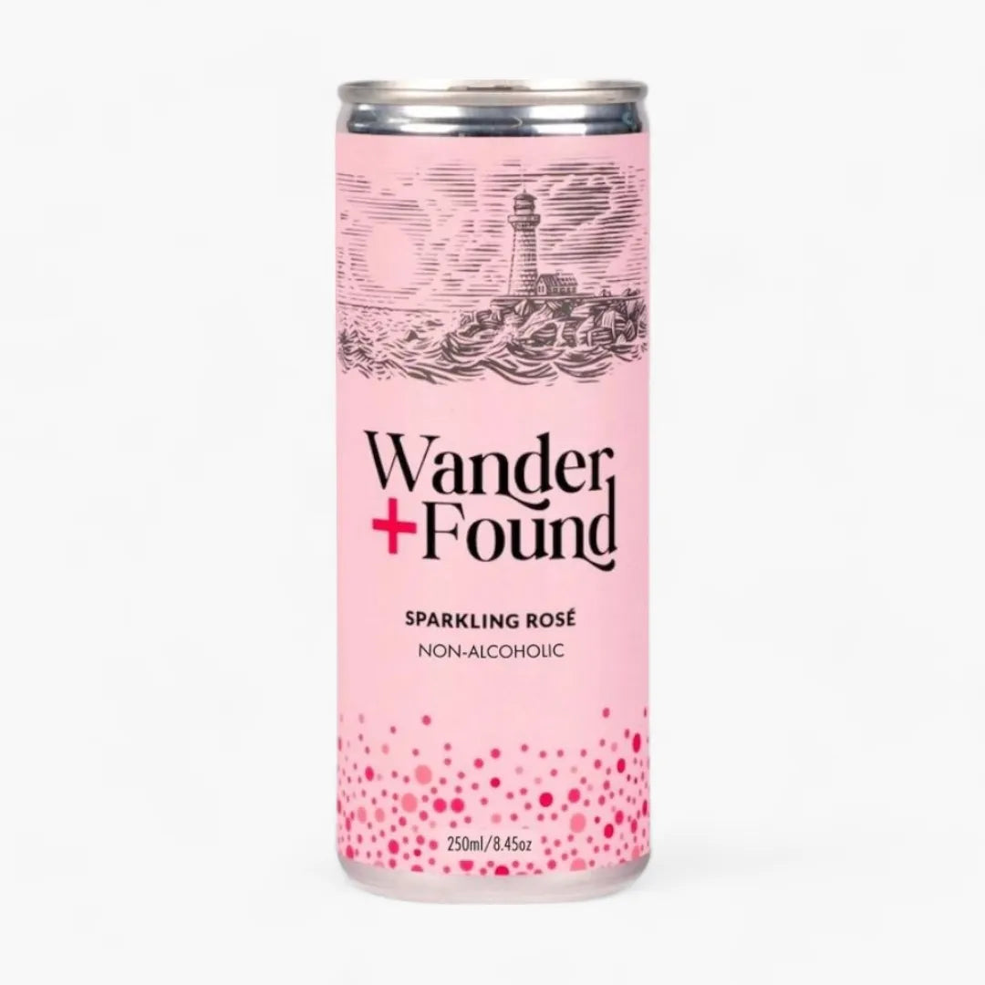 Pink can of Wander Found Sparkling Rose on a white background