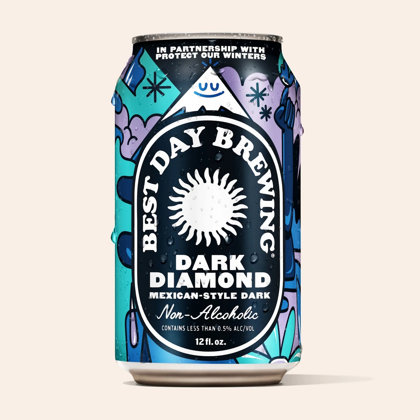 Can of Best Day Brewing Dark Diamond Mexican-Style Dark non-alcoholic beer on a beige background