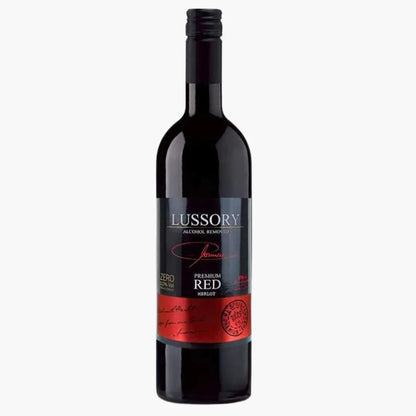 Bottle of Lussory Premium Red wine on a white background